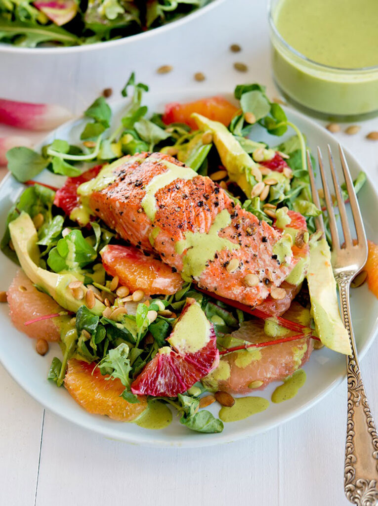Avocado And Grapefruit Salsa With Spicy Chargrilled Salmon